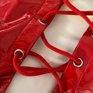 lace up festival red shorts